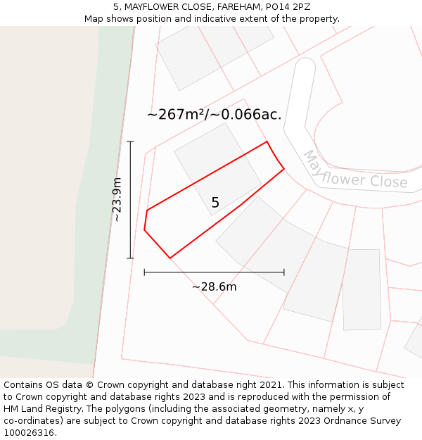 5, MAYFLOWER CLOSE, FAREHAM, PO14 2PZ: Plot and title map