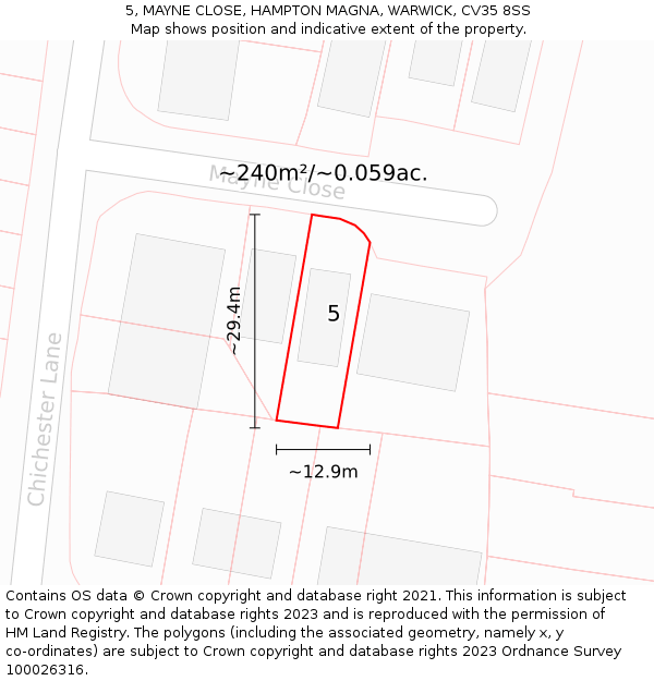 5, MAYNE CLOSE, HAMPTON MAGNA, WARWICK, CV35 8SS: Plot and title map