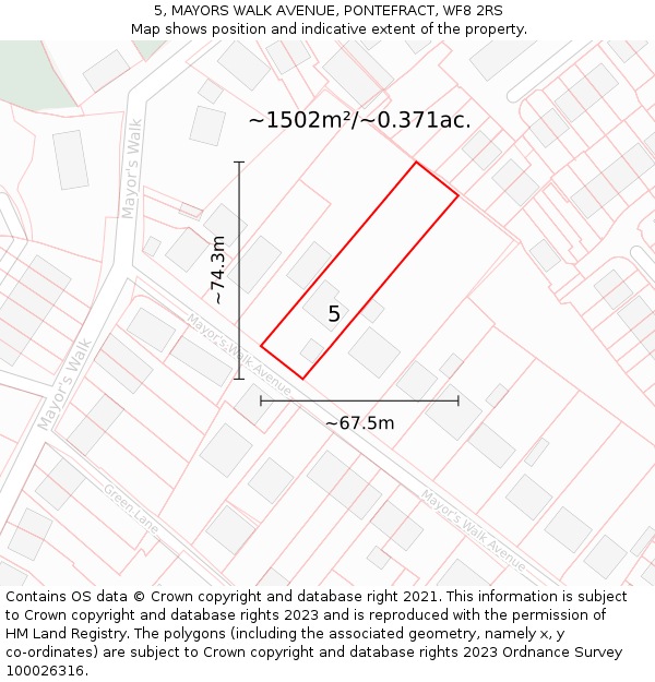 5, MAYORS WALK AVENUE, PONTEFRACT, WF8 2RS: Plot and title map