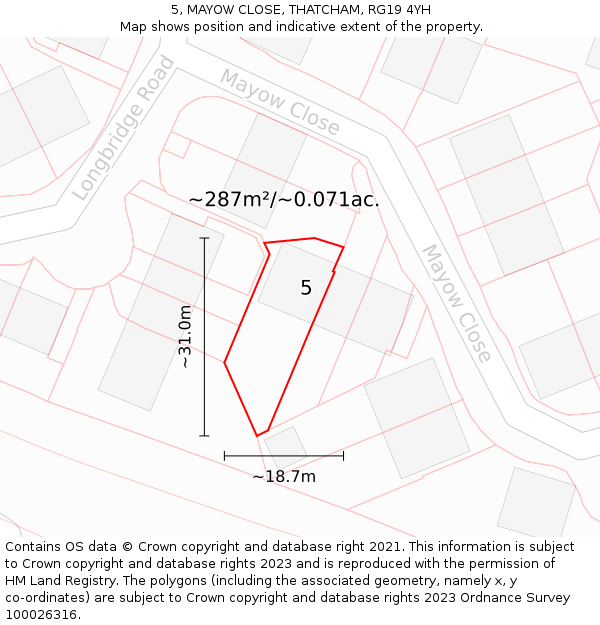 5, MAYOW CLOSE, THATCHAM, RG19 4YH: Plot and title map