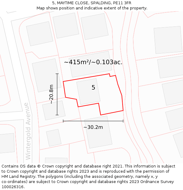 5, MAYTIME CLOSE, SPALDING, PE11 3FR: Plot and title map