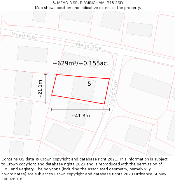 5, MEAD RISE, BIRMINGHAM, B15 3SD: Plot and title map