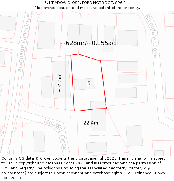 5, MEADOW CLOSE, FORDINGBRIDGE, SP6 1LL: Plot and title map