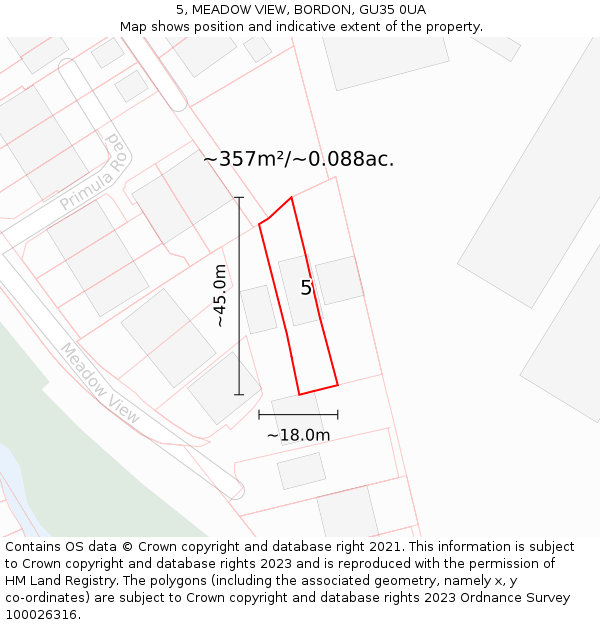 5, MEADOW VIEW, BORDON, GU35 0UA: Plot and title map
