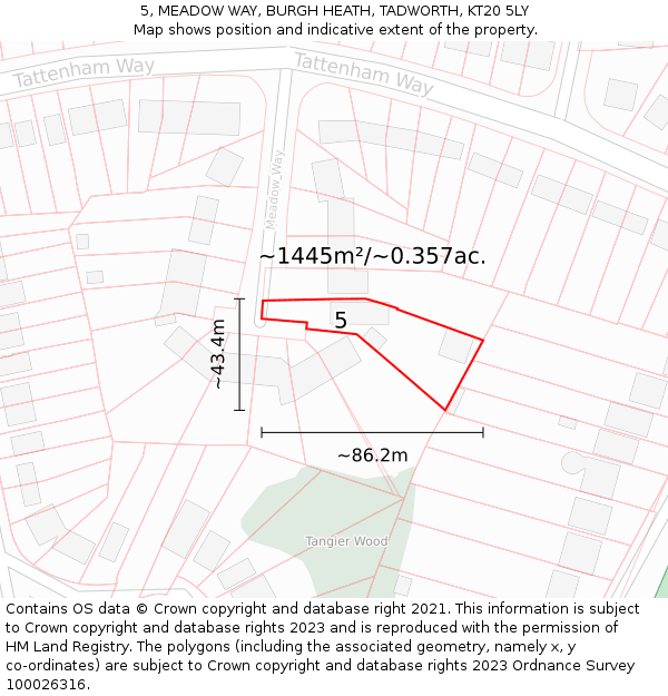 5, MEADOW WAY, BURGH HEATH, TADWORTH, KT20 5LY: Plot and title map