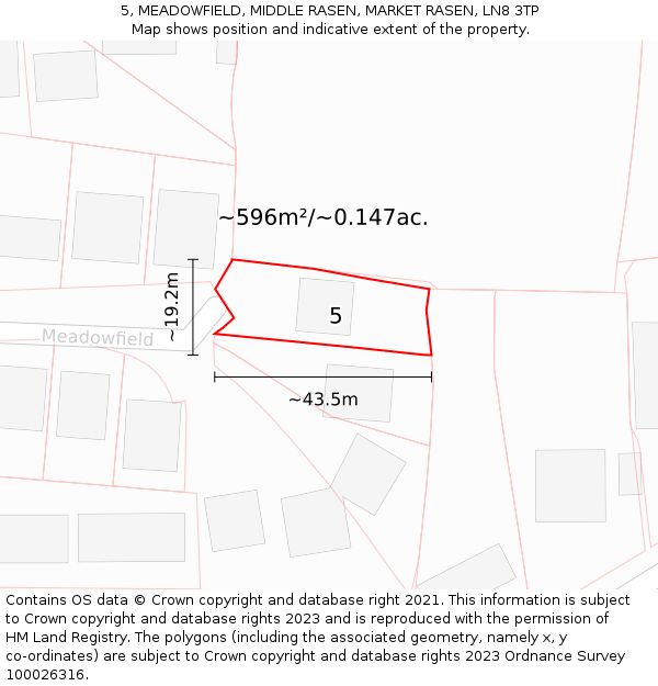 5, MEADOWFIELD, MIDDLE RASEN, MARKET RASEN, LN8 3TP: Plot and title map