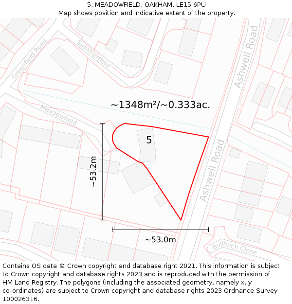 5, MEADOWFIELD, OAKHAM, LE15 6PU: Plot and title map