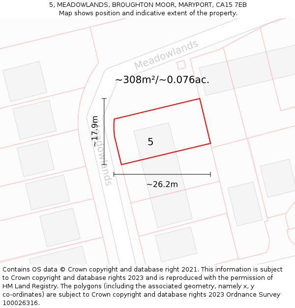 5, MEADOWLANDS, BROUGHTON MOOR, MARYPORT, CA15 7EB: Plot and title map