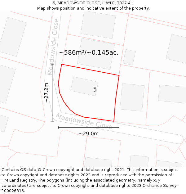 5, MEADOWSIDE CLOSE, HAYLE, TR27 4JL: Plot and title map