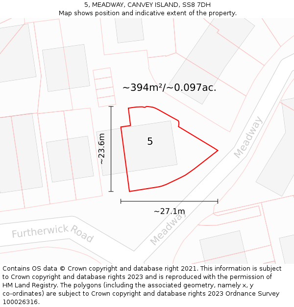 5, MEADWAY, CANVEY ISLAND, SS8 7DH: Plot and title map