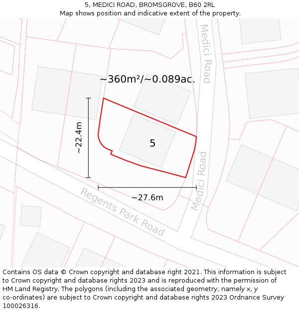 5, MEDICI ROAD, BROMSGROVE, B60 2RL: Plot and title map