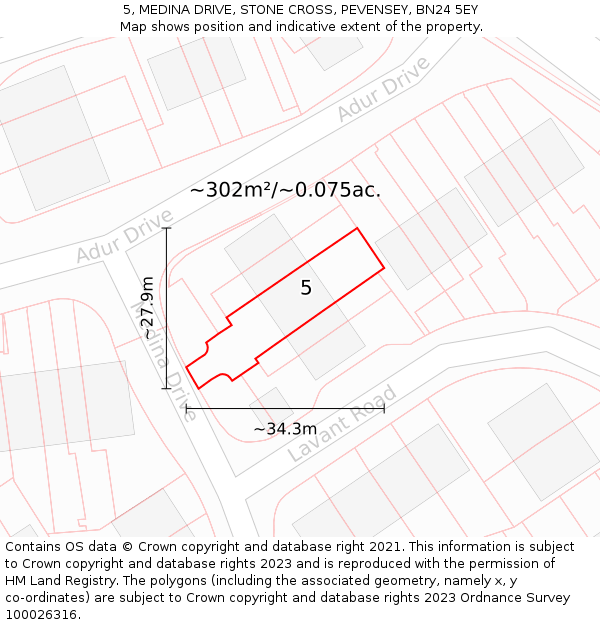 5, MEDINA DRIVE, STONE CROSS, PEVENSEY, BN24 5EY: Plot and title map