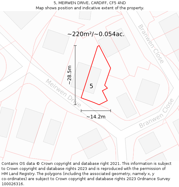 5, MEIRWEN DRIVE, CARDIFF, CF5 4ND: Plot and title map
