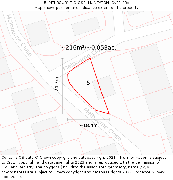 5, MELBOURNE CLOSE, NUNEATON, CV11 4RX: Plot and title map