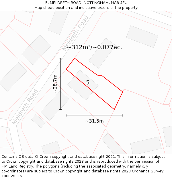 5, MELDRETH ROAD, NOTTINGHAM, NG8 4EU: Plot and title map