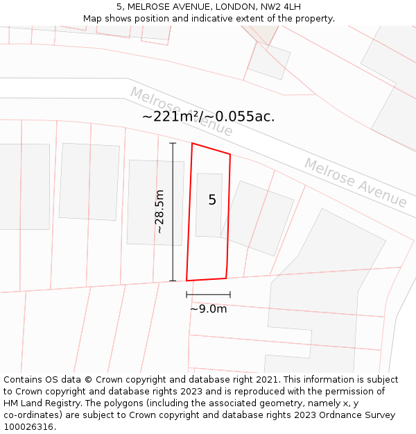 5, MELROSE AVENUE, LONDON, NW2 4LH: Plot and title map