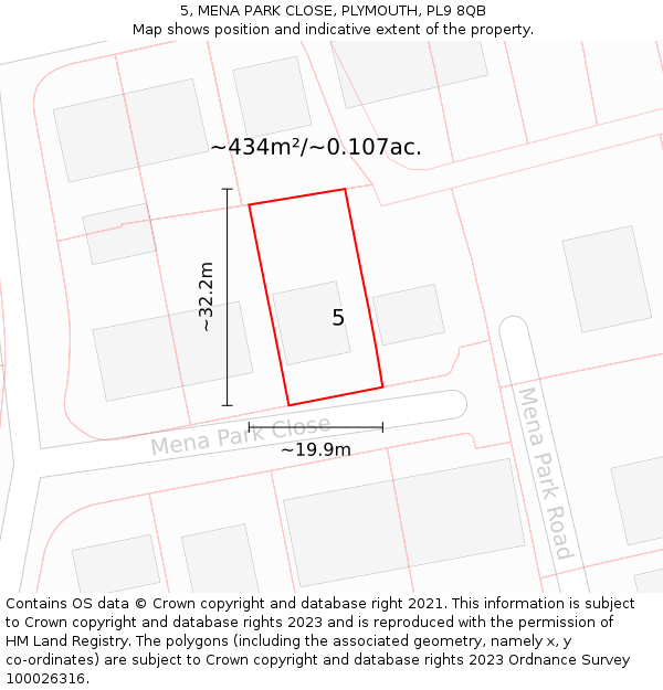 5, MENA PARK CLOSE, PLYMOUTH, PL9 8QB: Plot and title map