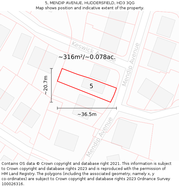 5, MENDIP AVENUE, HUDDERSFIELD, HD3 3QG: Plot and title map