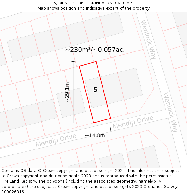 5, MENDIP DRIVE, NUNEATON, CV10 8PT: Plot and title map