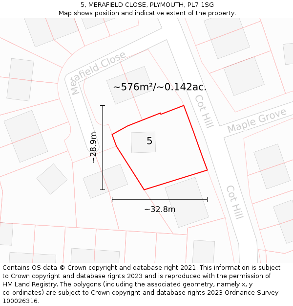 5, MERAFIELD CLOSE, PLYMOUTH, PL7 1SG: Plot and title map
