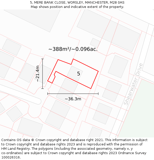 5, MERE BANK CLOSE, WORSLEY, MANCHESTER, M28 0AS: Plot and title map