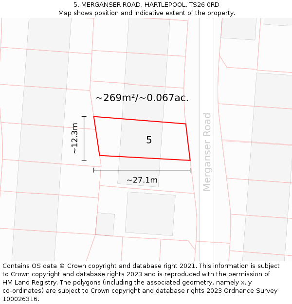 5, MERGANSER ROAD, HARTLEPOOL, TS26 0RD: Plot and title map