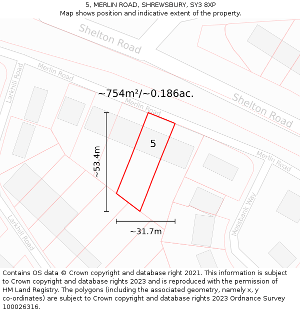 5, MERLIN ROAD, SHREWSBURY, SY3 8XP: Plot and title map