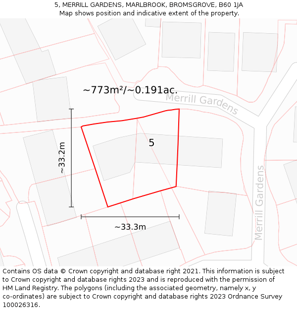 5, MERRILL GARDENS, MARLBROOK, BROMSGROVE, B60 1JA: Plot and title map