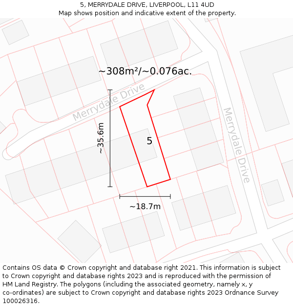 5, MERRYDALE DRIVE, LIVERPOOL, L11 4UD: Plot and title map