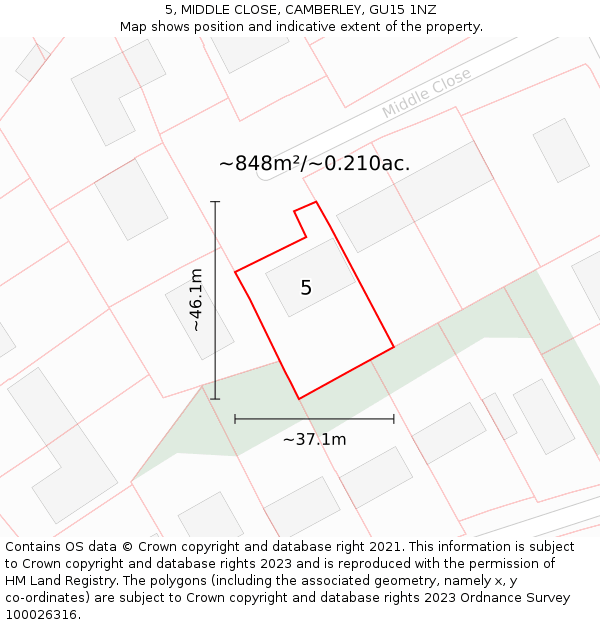 5, MIDDLE CLOSE, CAMBERLEY, GU15 1NZ: Plot and title map