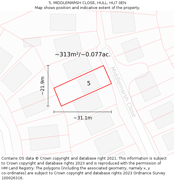 5, MIDDLEMARSH CLOSE, HULL, HU7 0EN: Plot and title map