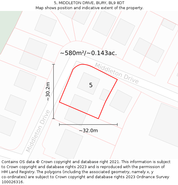 5, MIDDLETON DRIVE, BURY, BL9 8DT: Plot and title map