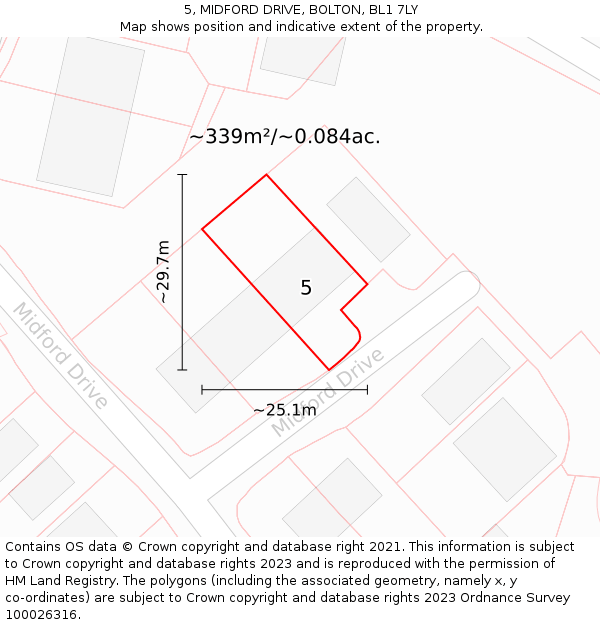 5, MIDFORD DRIVE, BOLTON, BL1 7LY: Plot and title map