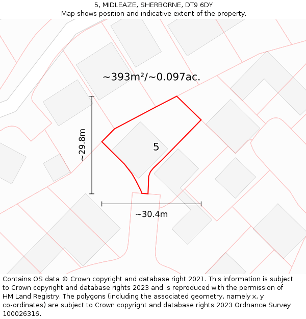 5, MIDLEAZE, SHERBORNE, DT9 6DY: Plot and title map