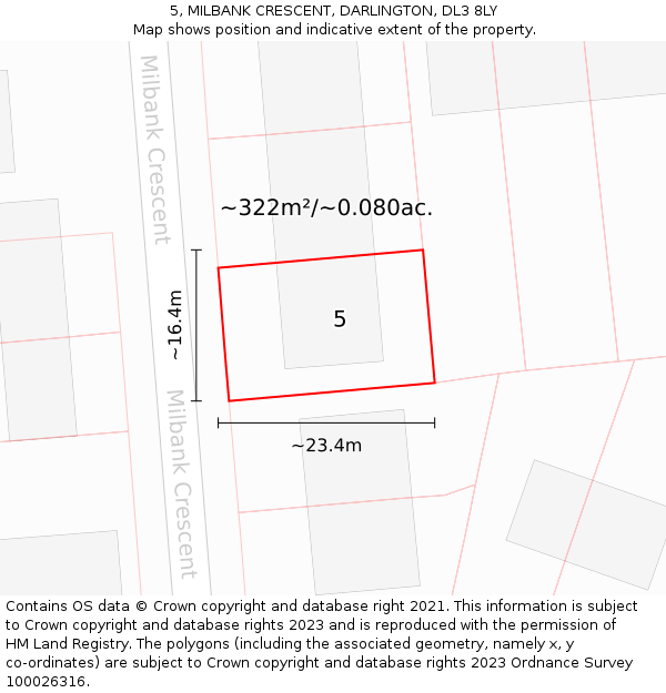 5, MILBANK CRESCENT, DARLINGTON, DL3 8LY: Plot and title map