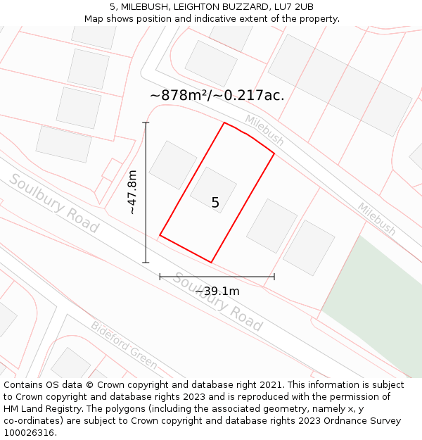 5, MILEBUSH, LEIGHTON BUZZARD, LU7 2UB: Plot and title map