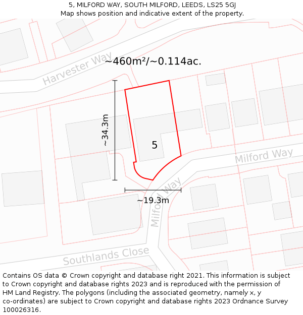 5, MILFORD WAY, SOUTH MILFORD, LEEDS, LS25 5GJ: Plot and title map