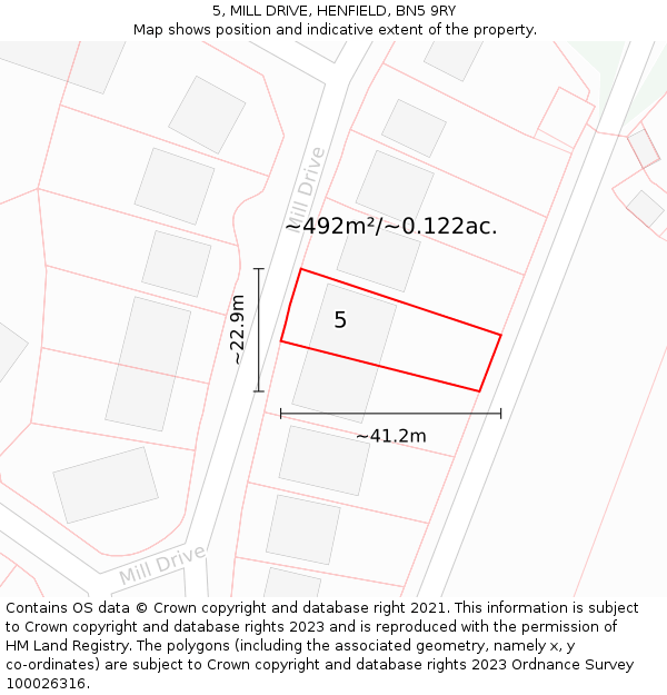 5, MILL DRIVE, HENFIELD, BN5 9RY: Plot and title map
