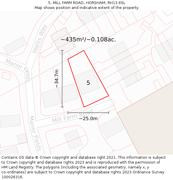 5, MILL FARM ROAD, HORSHAM, RH13 6SL: Plot and title map