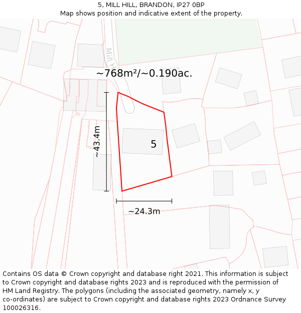 5, MILL HILL, BRANDON, IP27 0BP: Plot and title map