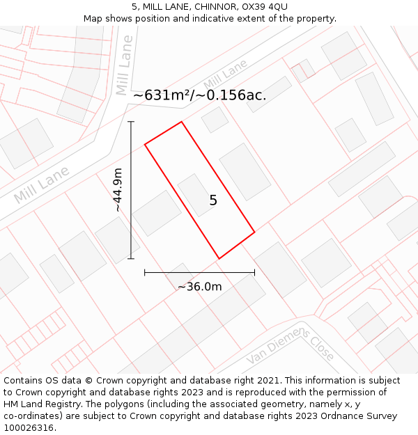 5, MILL LANE, CHINNOR, OX39 4QU: Plot and title map