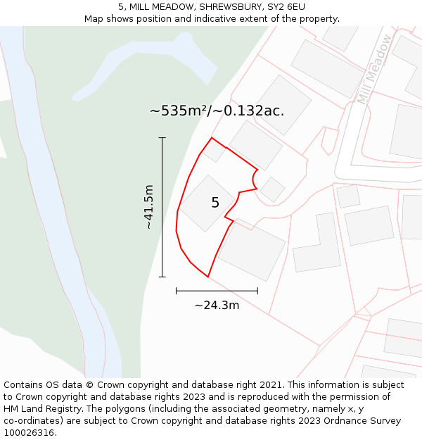 5, MILL MEADOW, SHREWSBURY, SY2 6EU: Plot and title map