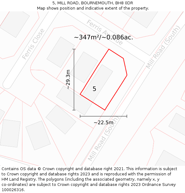 5, MILL ROAD, BOURNEMOUTH, BH8 0DR: Plot and title map