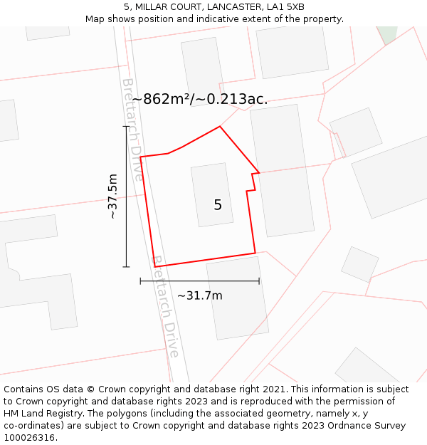 5, MILLAR COURT, LANCASTER, LA1 5XB: Plot and title map