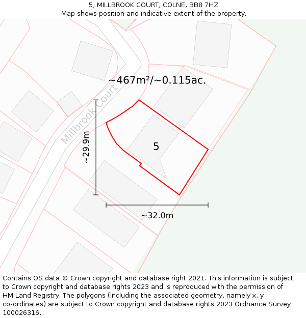 5, MILLBROOK COURT, COLNE, BB8 7HZ: Plot and title map