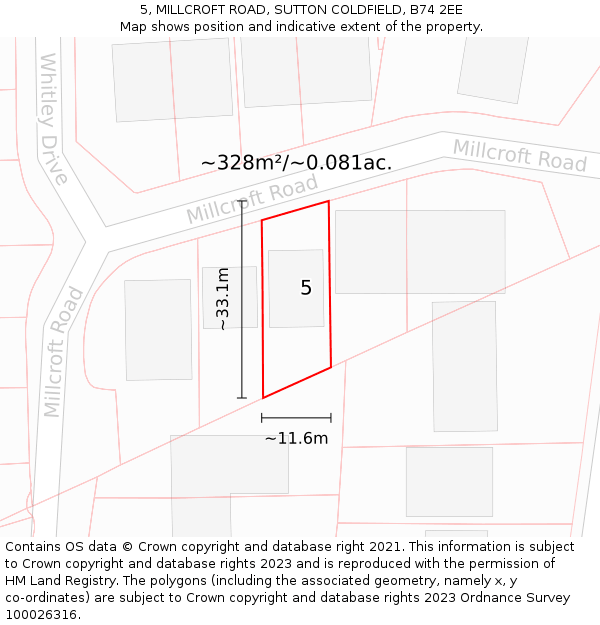 5, MILLCROFT ROAD, SUTTON COLDFIELD, B74 2EE: Plot and title map