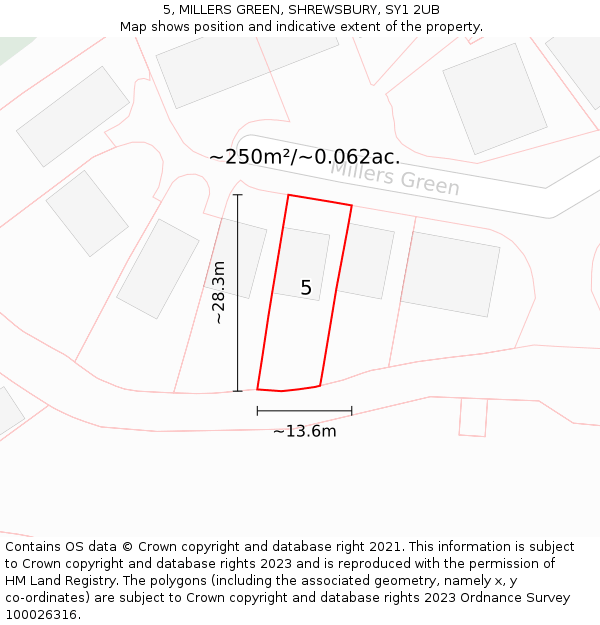 5, MILLERS GREEN, SHREWSBURY, SY1 2UB: Plot and title map