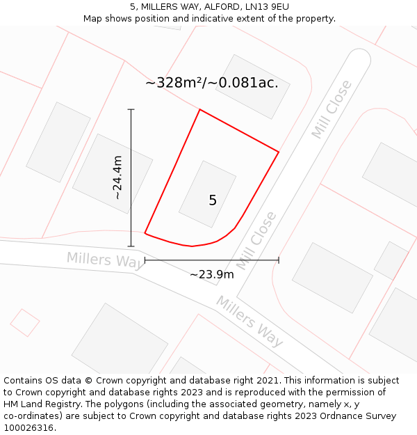 5, MILLERS WAY, ALFORD, LN13 9EU: Plot and title map