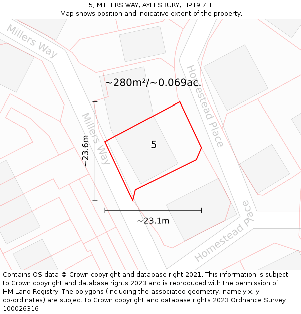 5, MILLERS WAY, AYLESBURY, HP19 7FL: Plot and title map