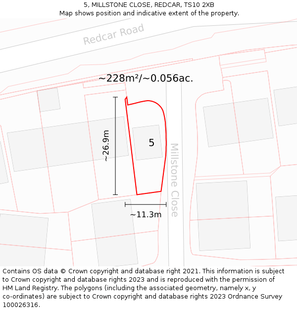 5, MILLSTONE CLOSE, REDCAR, TS10 2XB: Plot and title map